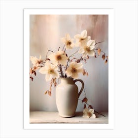 Columbine, Autumn Fall Flowers Sitting In A White Vase, Farmhouse Style 1 Art Print