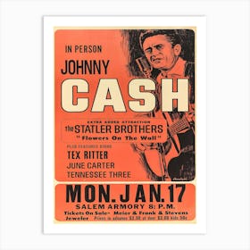 Vintage Johnny Cash And The Tennessee Three Concert Poster Art Print