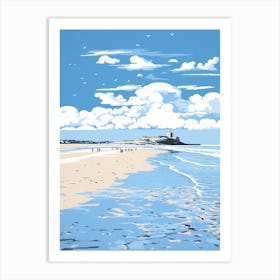 Linocut Of Bamburgh Beach Northumberland 4 Art Print