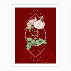 Vintage Damask Rose Botanical with Geometric Line Motif and Dot Pattern n.0402 Art Print