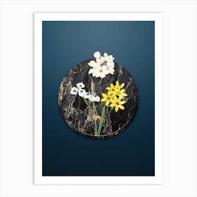 Vintage Corn Lily Botanical in Gilded Marble on Dusk Blue n.0037 Art Print