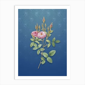 Vintage Mossy Pompon Rose Botanical on Bahama Blue Pattern n.0526 Art Print