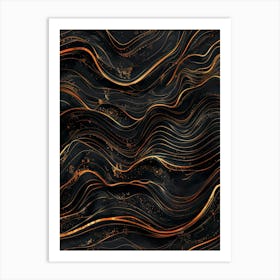 Abstract Gold And Black Wavy Pattern 1 Art Print