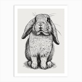 English Lop Blockprint Rabbit Illustration 2 Art Print