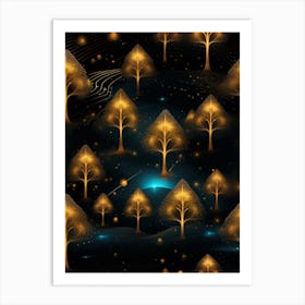 Golden Trees In The Night Sky Art Print