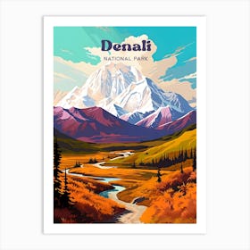 Denali National Park Alaska Nature Travel Illustration Art Print