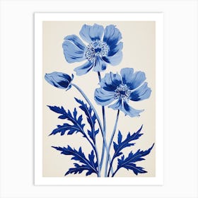 Blue Botanical Anemone 1 Art Print