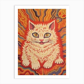 Louis Wain, Kaleidoscope Cat Pink And Orange 5 Art Print