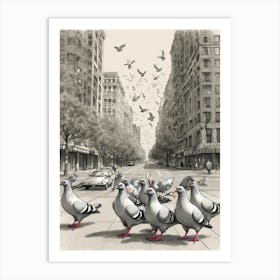 Pigeons On The Street Art Print