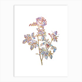Stained Glass Pink Rosebush Mosaic Botanical Illustration on White n.0001 Art Print