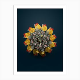 Vintage Weevil wort Floral Wreath on Teal Blue n.0146 Art Print
