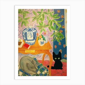 Henri Matisse Style, Interior With Dog And Black Cat Art Print
