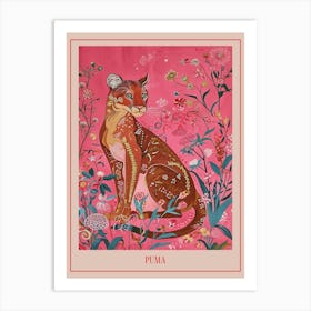 Floral Animal Painting Puma 1 Poster Art Print