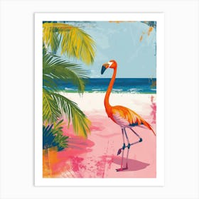 Greater Flamingo Pink Sand Beach Bahamas Tropical Illustration 4 Art Print
