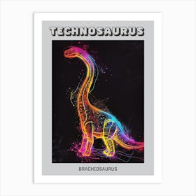 Abstract Neon Line Illustration Brachiosaurus 1 Poster Art Print