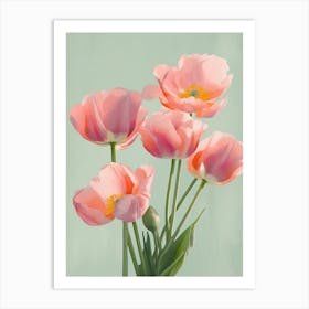 Bunch Of Tulips Flowers Acrylic Painting In Pastel Colours 12 Art Print