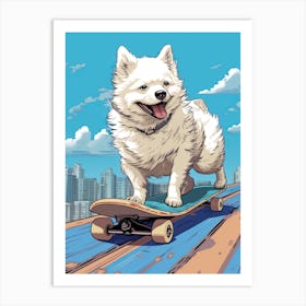 American Eskimo Dog Skateboarding Illustration 3 Art Print
