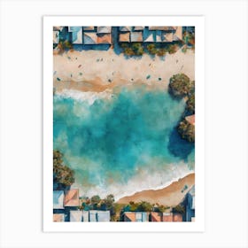 AERIAL PASTAL SAND MEETS THE SEA 2/4 - Serene Seascape Beach Surf Condos Painting Tropical Calm Dreamy Luxe Wall Art Vision of Tranquility Art Print