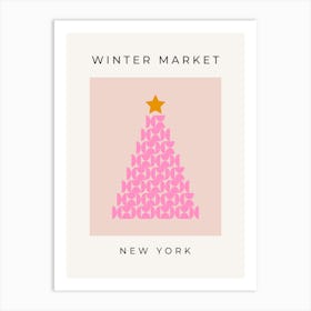 Winter Market | 03 - Festive Christmas Tree Pink Art Print