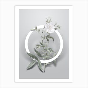 Vintage White Rose of York Minimalist Botanical Geometric Circle on Soft Gray n.0528 Art Print