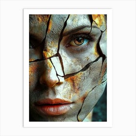 Woman With A Cracked Face Art Print