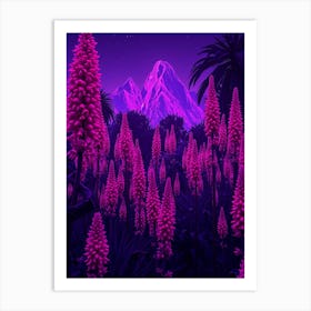 Purple Flowers In The Night Sky Art Print