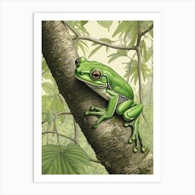 Green Tree Frog Vintage Botanical 3 Art Print