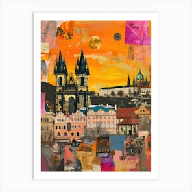 Prague   Retro Collage Style 1 Art Print