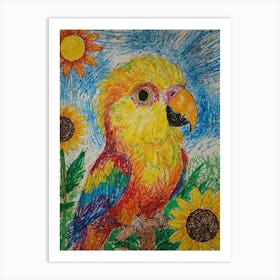 Parrot With Sunflowers Art Print