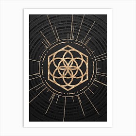Geometric Glyph Symbol in Gold with Radial Array Lines on Dark Gray n.0205 Art Print