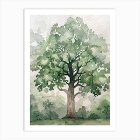 Oak Tree Atmospheric Watercolour Painting 4 Art Print