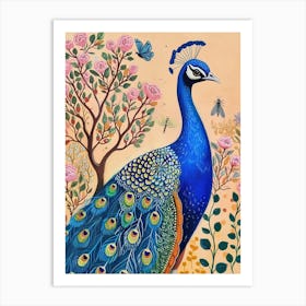 Folky Floral Peacock In The Wild 2 Art Print