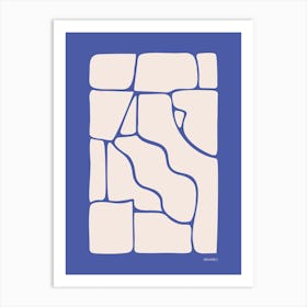 Solid Fluid Blue And Off White Abstract Minimalist Art Print