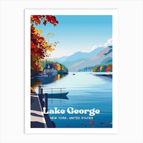 Lake George Vibrant Travel Illustration Art Print