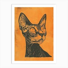 Cornish Rex Cat Linocut Blockprint 7 Art Print