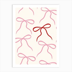 pink and red Bows On A cream Background pretty Art Print