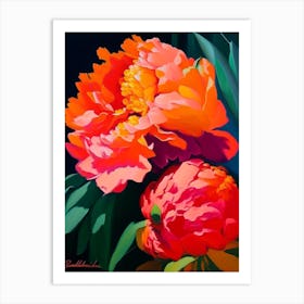 Bartzella Peonies Orange Colourful 1 Painting Art Print