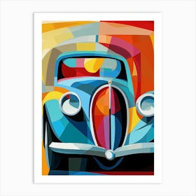 Vintage Old Truck V, Avant Garde Abstract Vibrant Colorful Painting in Cubism Style Art Print