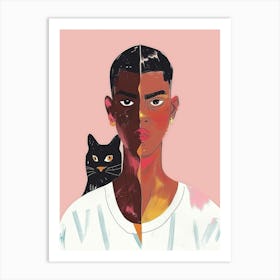 Portrait Of A Man With A Cat Art Print