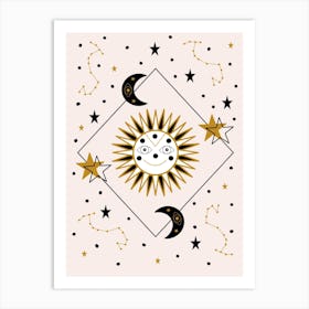 Smiling Sun And Celestial Elements Art Print