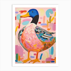 Pink Scandi Mallard Duck 2 Art Print