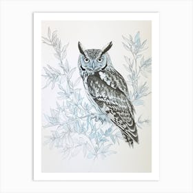 Collared Scops Owl Drawing 1 Art Print