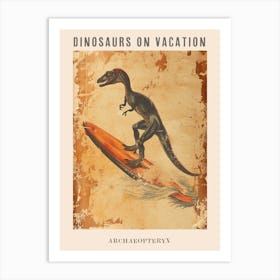 Vintage Archaeopteryx Dinosaur On A Surf Board Poster Art Print