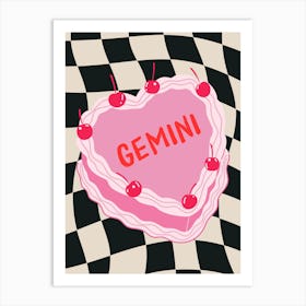 Gemini Zodiac Heart Cake Art Print