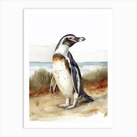 Humboldt Penguin Breakwater Watercolour Painting 2 Art Print