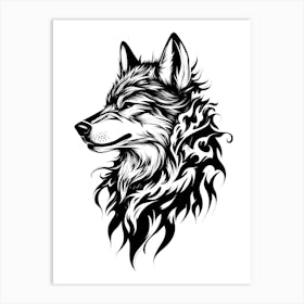 Wolf Head tribal flaming Art Print