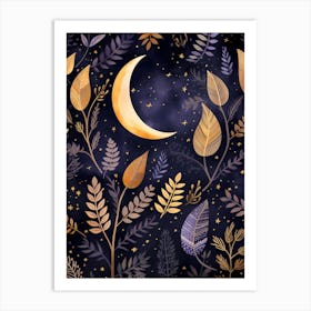 Moon And Leaves Background Art Print