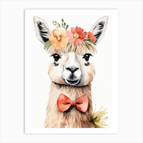 Baby Alpaca Wall Art Print With Floral Crown And Bowties Bedroom Decor (30) Art Print