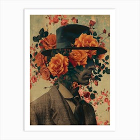 Roses On A Man'S Head Art Print