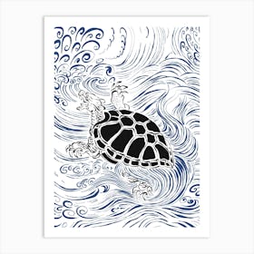 Turtle In The Waves Art Print